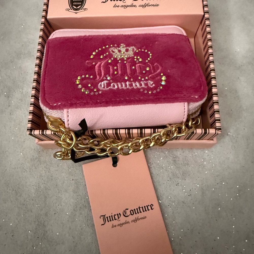 Juicy Couture Pink Velvet Wallet with Gold Accents